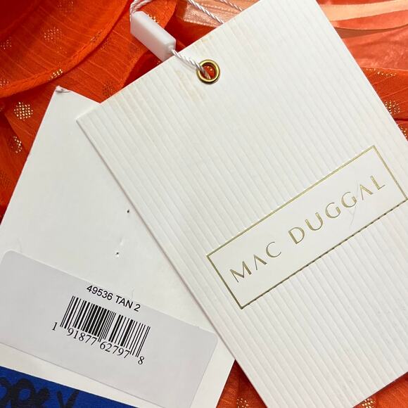 MAC DUGGAL 49536 Metallic Polka Dot Ruffled One Shoulder Gown Tangerine 2 NEW - Picture 6 of 9